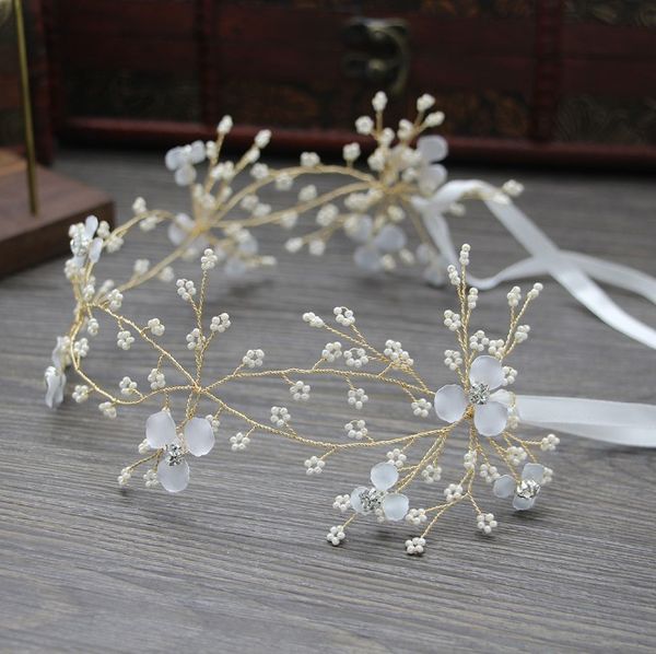 white flower beads prom headband bridal tiara hair accessories hairband wedding hair jewelry headpiece women accessories tiaras, Golden;silver